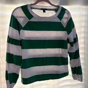 Tribal Green and White Striped Long Sleeve Top